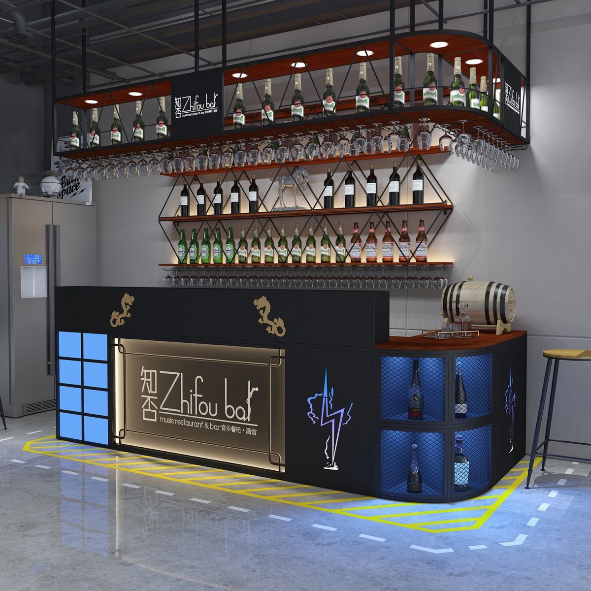 吧台收银台创意工酒吧餐厅复古铁艺吧台饭店烧烤店吧台柜商用金属
