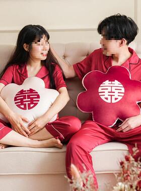 F8结婚抱枕一对喜字花婚庆婚靠枕红色装饰床朵上房客厅H沙ZUV发大