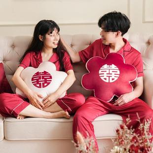 F8结婚抱枕一对喜字花婚庆婚靠枕红色装饰床朵上房客厅H沙ZUV发大