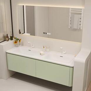 双洗手酒店客房卫生间台盆柜392圆角木橡柜一体盆智能子化妆池镜