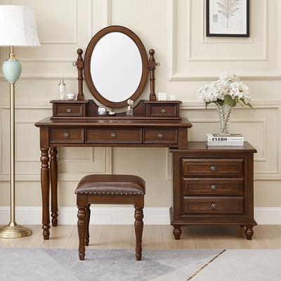 美全实梳妆台床头柜一体ERN实木卧化妆台复古小型收木室纳化妆桌