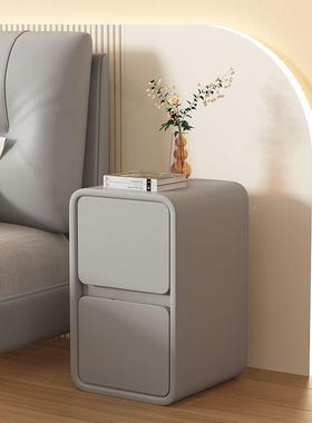 奶油风床边柜床极头柜简现代实木皮质小约型超窄20m简迷你收cFVL