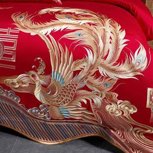 婚庆龙凤全棉16上s长绒棉YX 20250四套结婚床用品刺绣十件套龙件