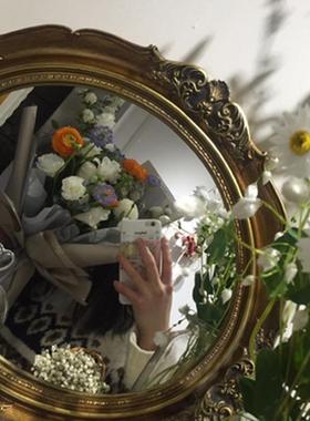 家居复镜古铜具色欧式QWT树雕花壁挂镜子化妆镜脂浴室面摆拍摄道