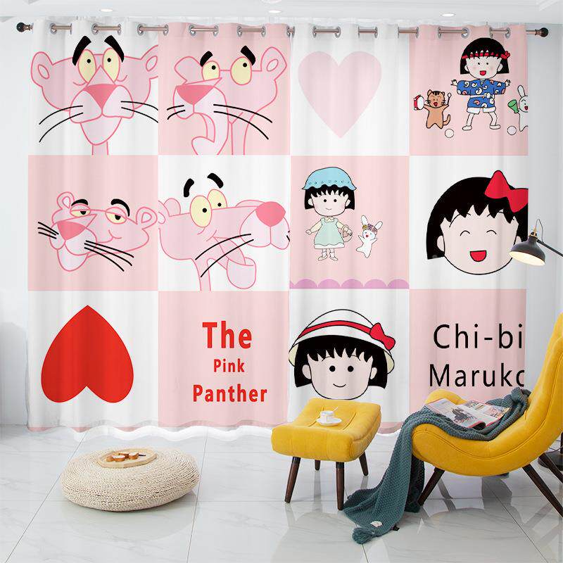 款光卡通男孩新卧室火烈鸟免打孔遮283窗帘厅客遮阳落地帘隔断帘
