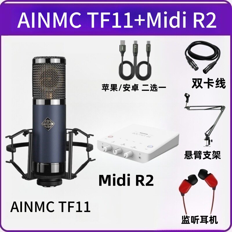 AINMC TF11大振膜电容全频麦克风电脑主播直播喊麦唱录歌人声话筒