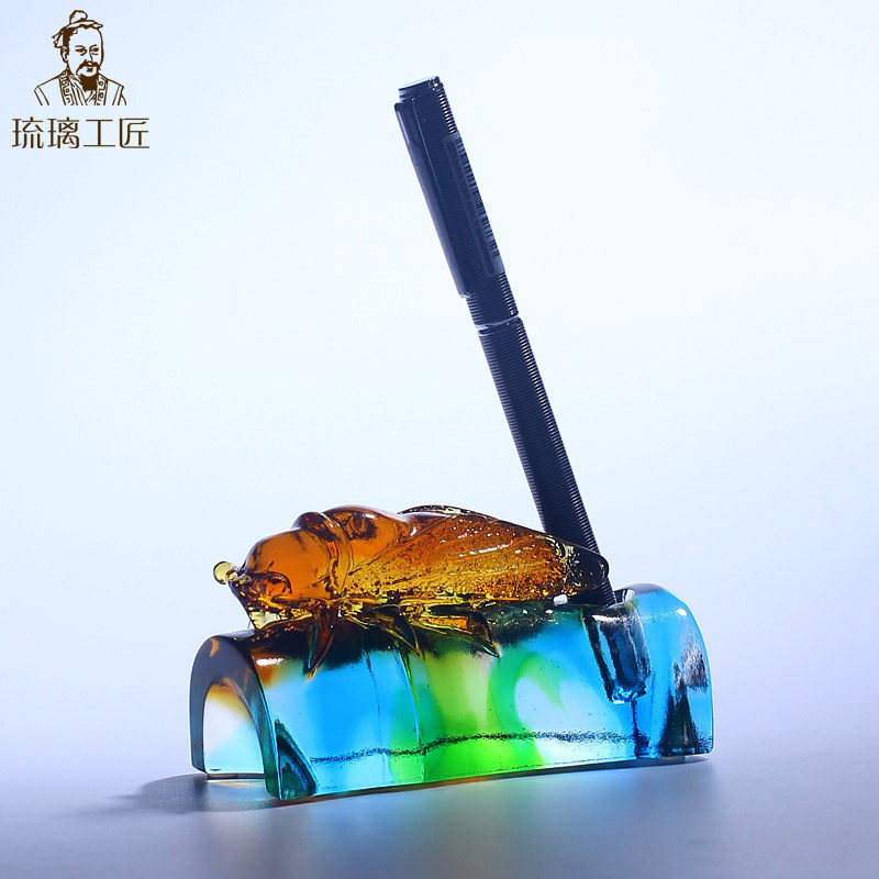 琉璃知鸟镇纸笔筒摆件
