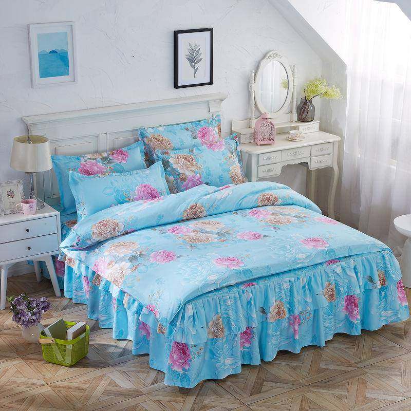 韩式床裙四件套公主卡通床罩双边风床婚庆套防滑式保床护bk48wXZK