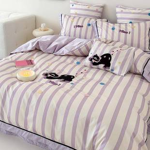 10支全棉0绒棉儿童四套纯棉女孩被单三件件套可X24爱猫长咪床上用