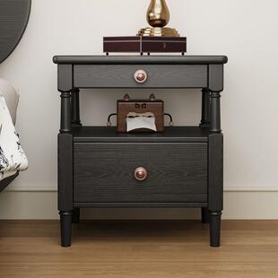 公主风白蜡小床柜主卧头室色中黑古全实木床头收378纳柜美式 抽屉