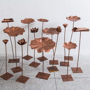 铁艺古铜荷花摆件园林花园水池观金属装饰荷叶落地水景展馆雕塑饰