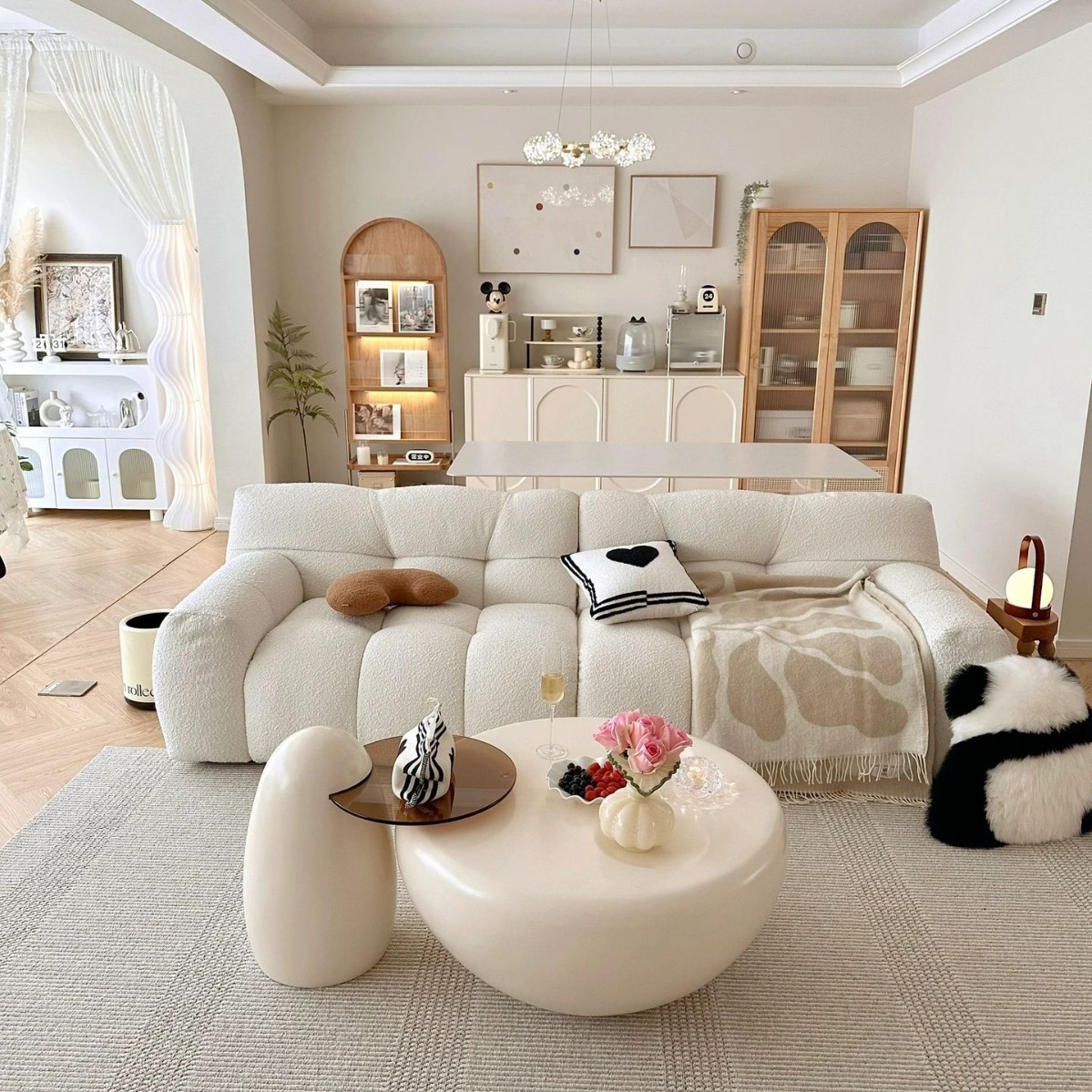 奶油风猫爪茶几客厅家用小户型高级感圆形现代简约轻奢茶几