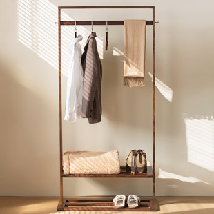 北美黑胡桃木现代简约带衣帽架简约挂件家用挂衣架批发落地可移动