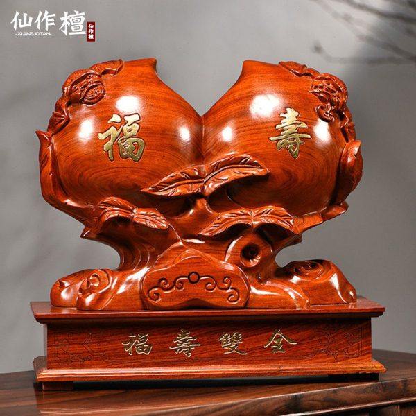 花梨木雕刻福寿双全寿桃摆件家居装饰摆设送老人祝寿星生日送礼品