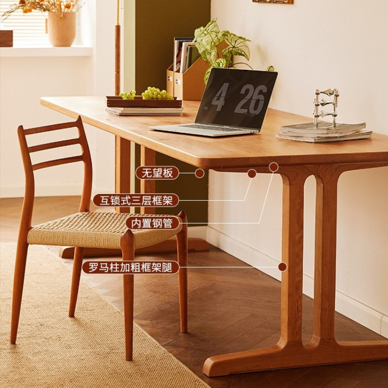 客厅大长书桌子几何工作台实木大板桌去樱桃木餐桌双人书桌办公