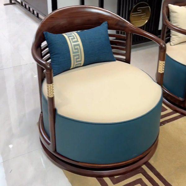 新中式乌金木实木休闲椅三件套现代简约轻奢单人沙发椅洽谈椅圈椅