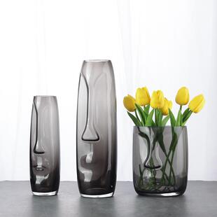 现代北欧极简创意人像头脸玻璃花瓶器摆件家居样板间软装饰品用品