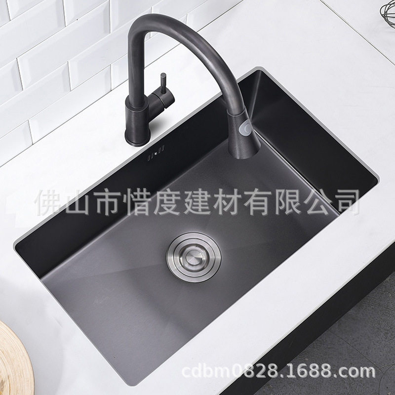 304不锈钢手工水槽单槽纳米60*45黑色S6045N无龙头孔配抽拉龙头2