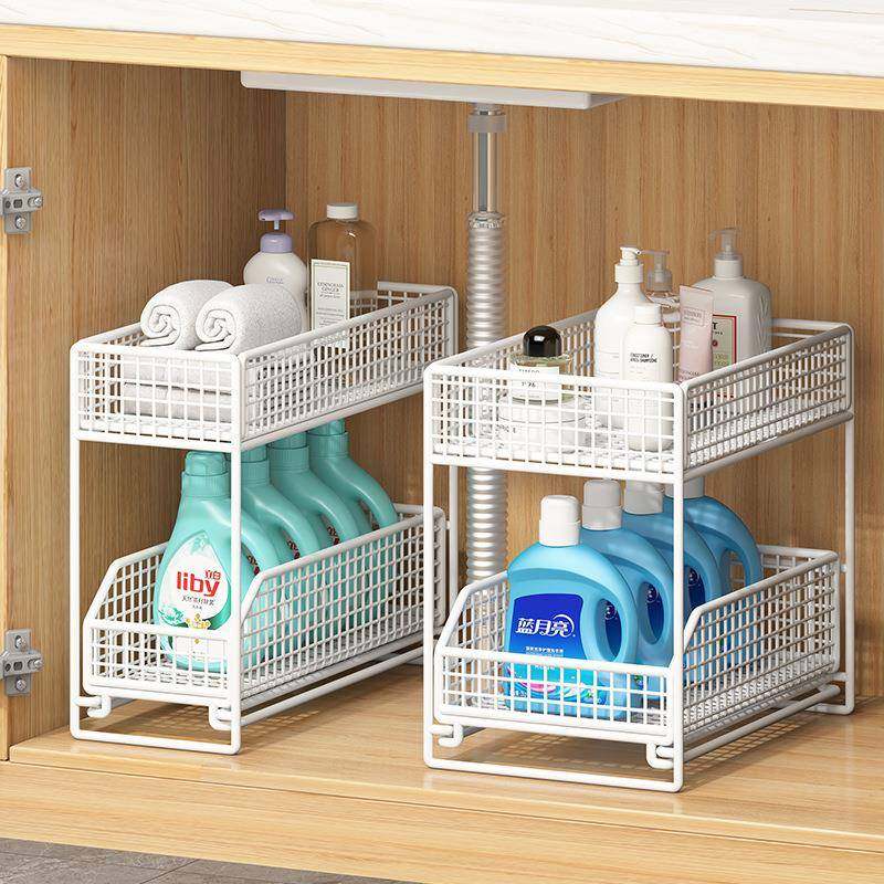 J6DA双层极窄卫生间下水槽置物架抽拉式夹缝浴室橱柜下收纳拉篮免,收纳整理,烫衣板及配件,淘宝优惠券,粉丝福利购,淘宝优惠卷