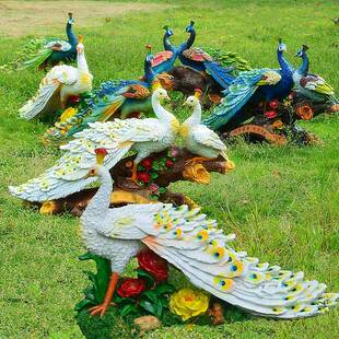 仿真孔雀摆件园艺景观雕塑花园庭院装饰品场景美陈玻璃钢工艺品