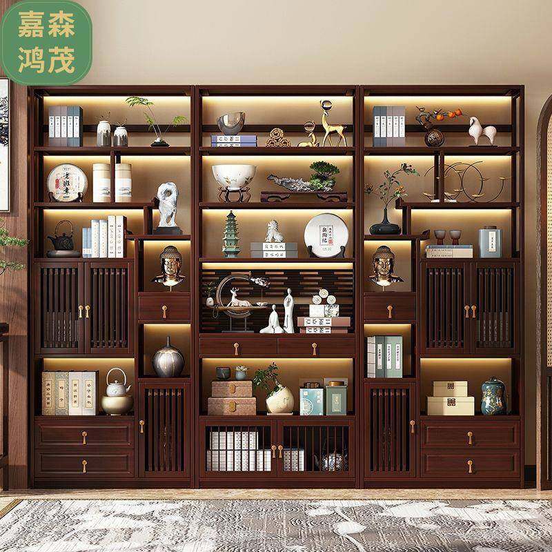 新中式博古架实木中式茶室装饰品置物架多宝阁摆件现代简约展示柜