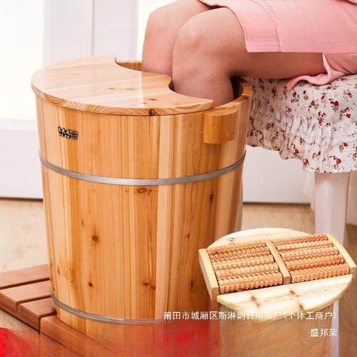 工厂40CM高杉木泡脚木桶足浴桶洗脚盆木桶泡脚木盆家用带盖