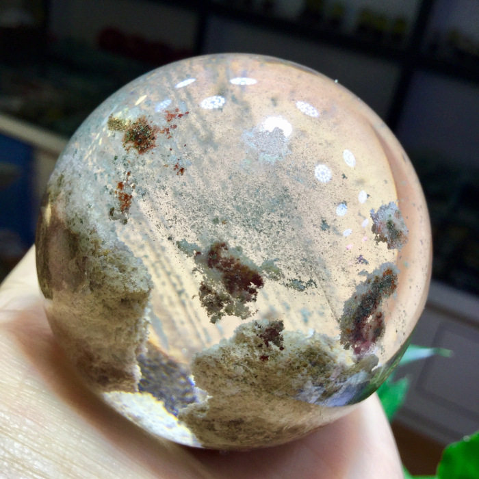 东海水晶天然经典白幽灵聚宝盆绿幽灵千层水晶球摆件