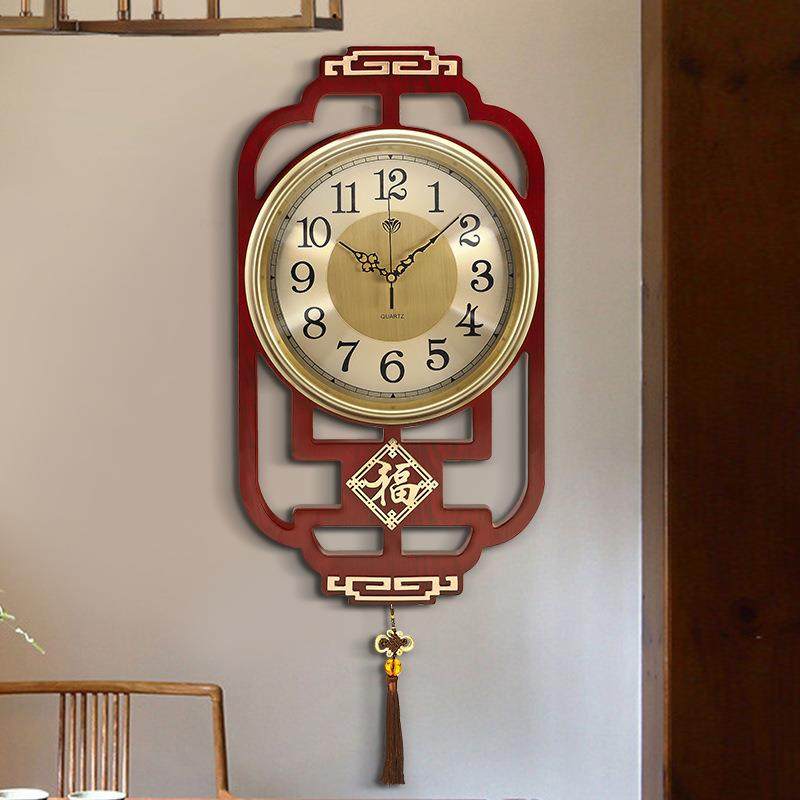 新中式万年历挂钟钟表客厅家用时尚轻奢简约实木挂墙创意装饰时钟