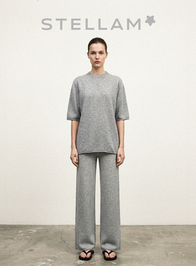 STELLAM 美利奴羊毛衫五分袖上衣女羊絨休闲阔腿裤套装-HILTON