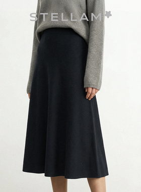 STELLAM女装 LAMA 极简设计丝质中长半身裙