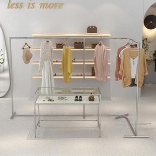 服装店展示架创意转角不锈钢展示台中岛架男女装挂衣架子陈列道具