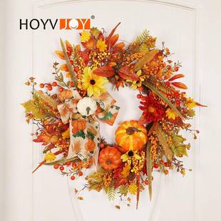 秋天感恩节南瓜浆果装饰花环家居氛围门挂丰收节pvc摆件花圈