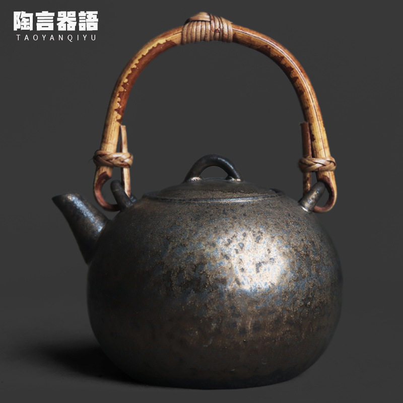 复古窑变黑金圆融提梁煮茶壶围炉炭火电陶炉酒精灯家用烧水单壶