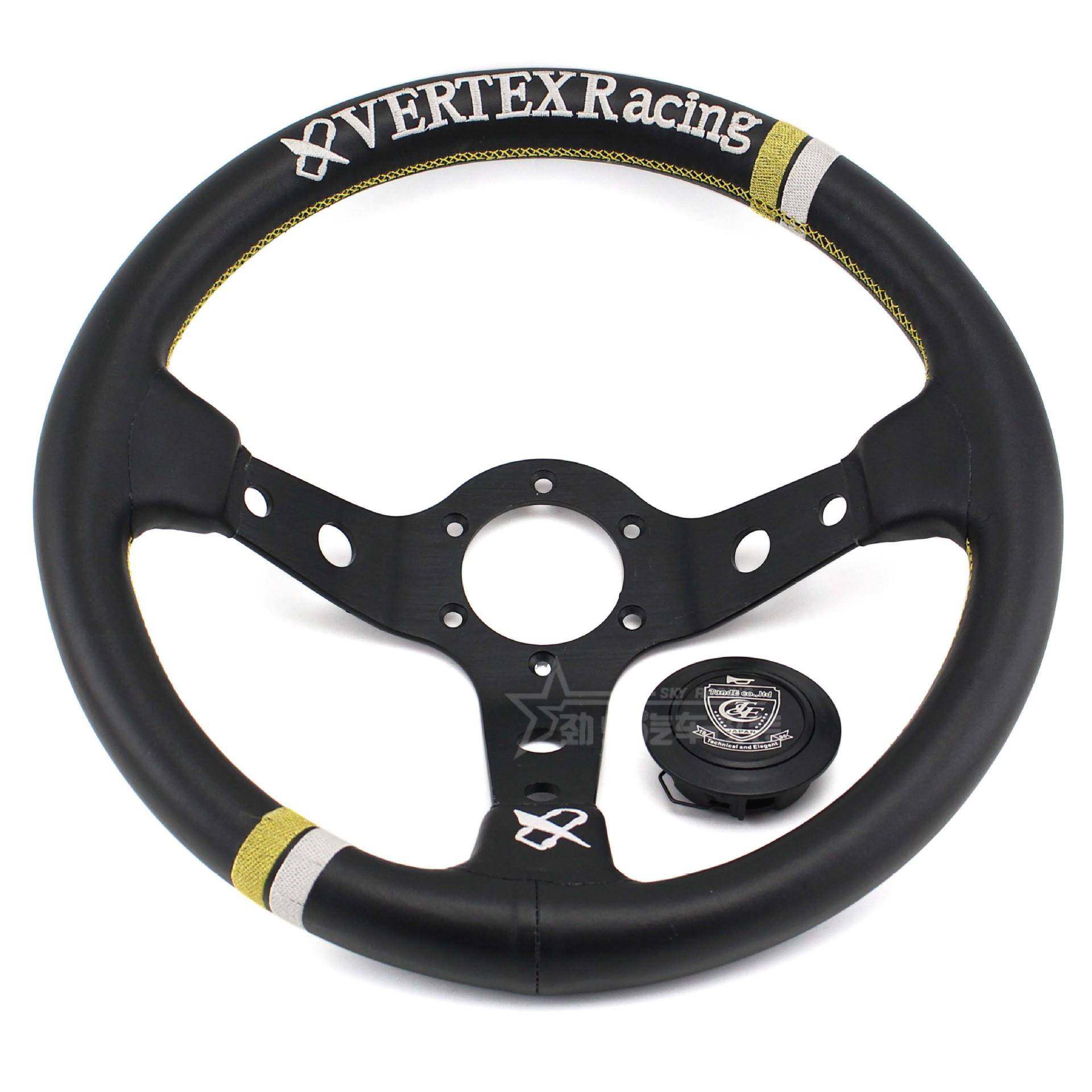 汽车改装方向盘13寸Vertex转向盘赛车竞技游戏改装真皮方向盘