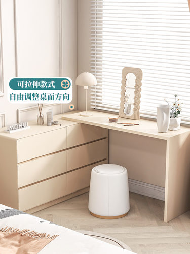 D61H批发卧室L型化妆台高颜值法式化妆桌设计师转角梳妆台六斗柜