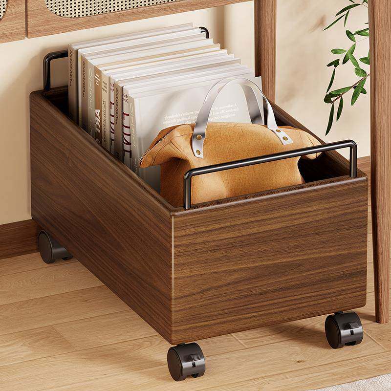 实木书本收纳箱滑轮书箱可移动学生教室用桌下书包桌面放书收纳盒