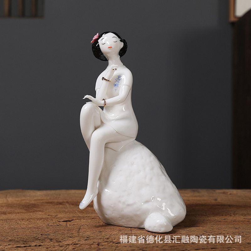 陶瓷古典仕女家居工艺品白瓷摆件 德化瓷器人物美女装饰品