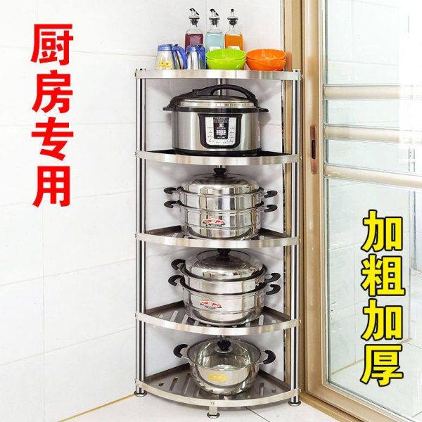 304不锈钢厨房置物架转角落地台面层架锅架浴室卫生间墙三角盆架