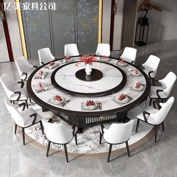 酒店实木岩板电动大圆桌18人家用火锅桌新中式饭店高端带自动转盘,住宅家具,岩板餐桌,淘宝优惠券,粉丝福利购,淘宝优惠卷