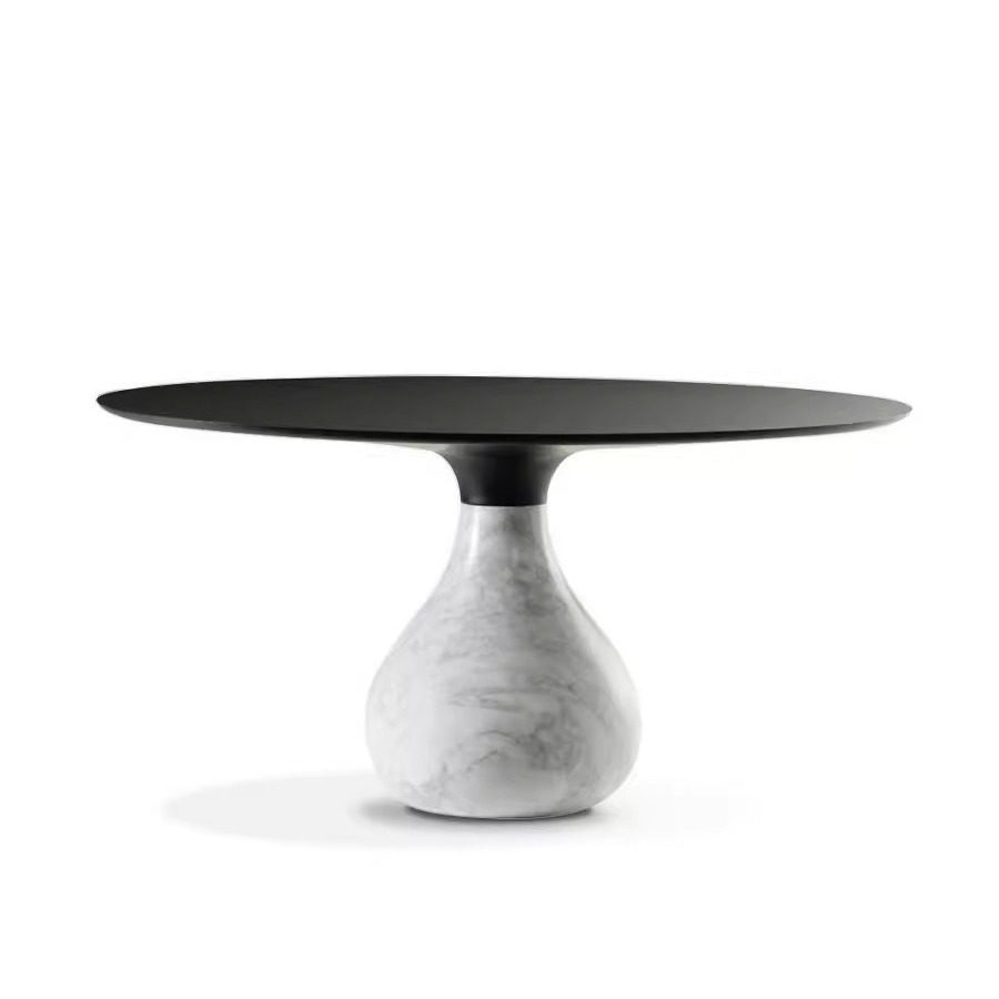 意式极简天然大理石Aqua水滴圆桌北美黑胡桃木设计师别墅高端餐桌