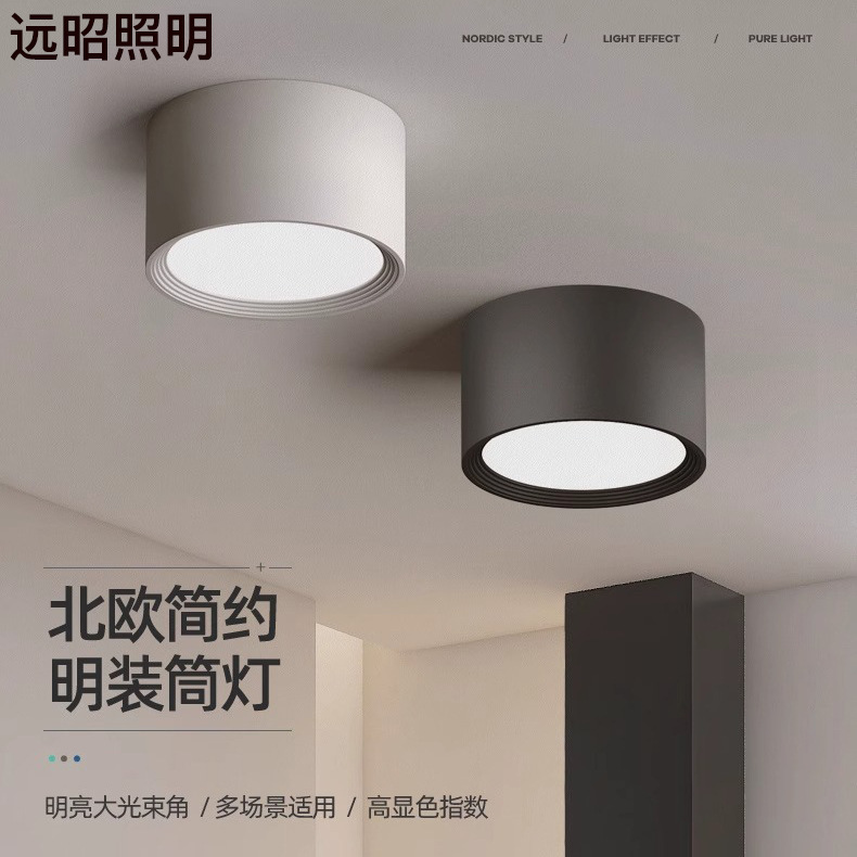 明装筒灯 圆形极简灯led吸顶式轻奢客厅卧室走廊过道灯20W30W超亮