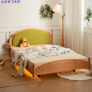 樱桃木悬浮实木儿童床女孩公主床复古日式黑胡桃木男孩单人儿