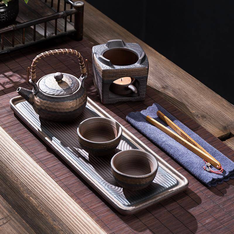 围炉煮茶粗陶茶具蜡烛煮茶炉温茶炉家用套装一壶两杯陶瓷干泡茶台