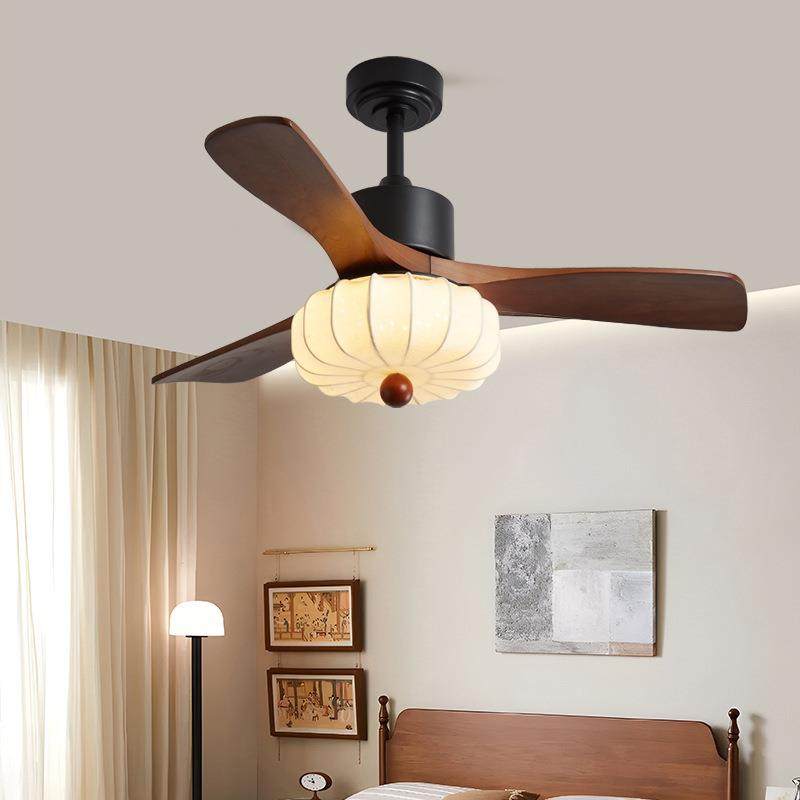 胡桃木色风扇灯2025新款中古大气餐厅卧室灯布艺宋氏美学吊扇灯