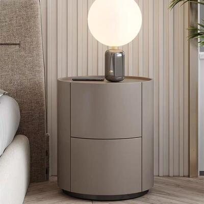 意K8式极简木奶YQ-M688#油风实柜圆形床头烤漆床边柜创意小户型卧