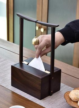 新中式檀实木尚纸黑巾盒抽家用客厅时创意纸纸巾筒全ZJH2实木收纳
