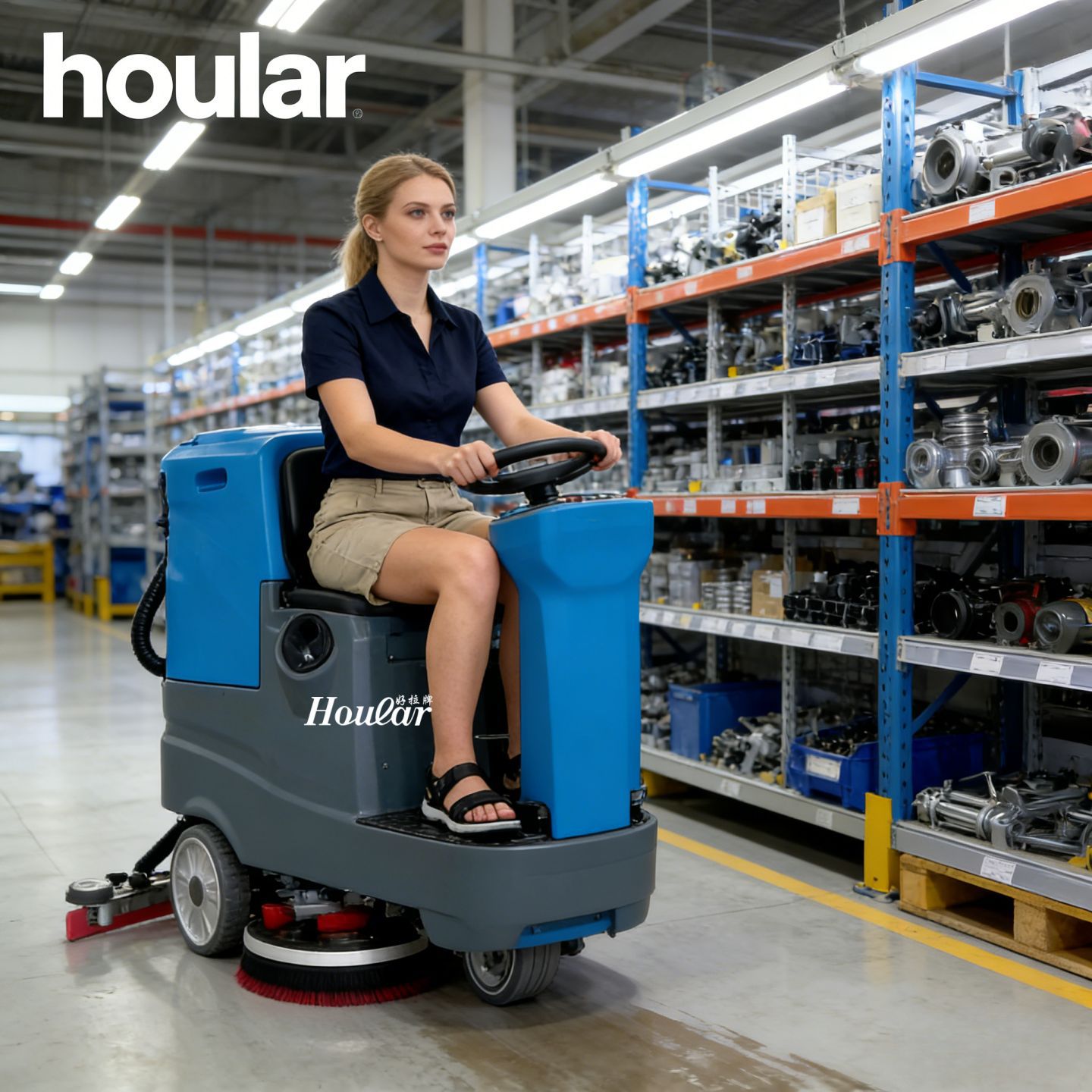Hoular好拉双刷单刷驾驶式洗地机扫地机工厂超市酒店清洁吸拖工具
