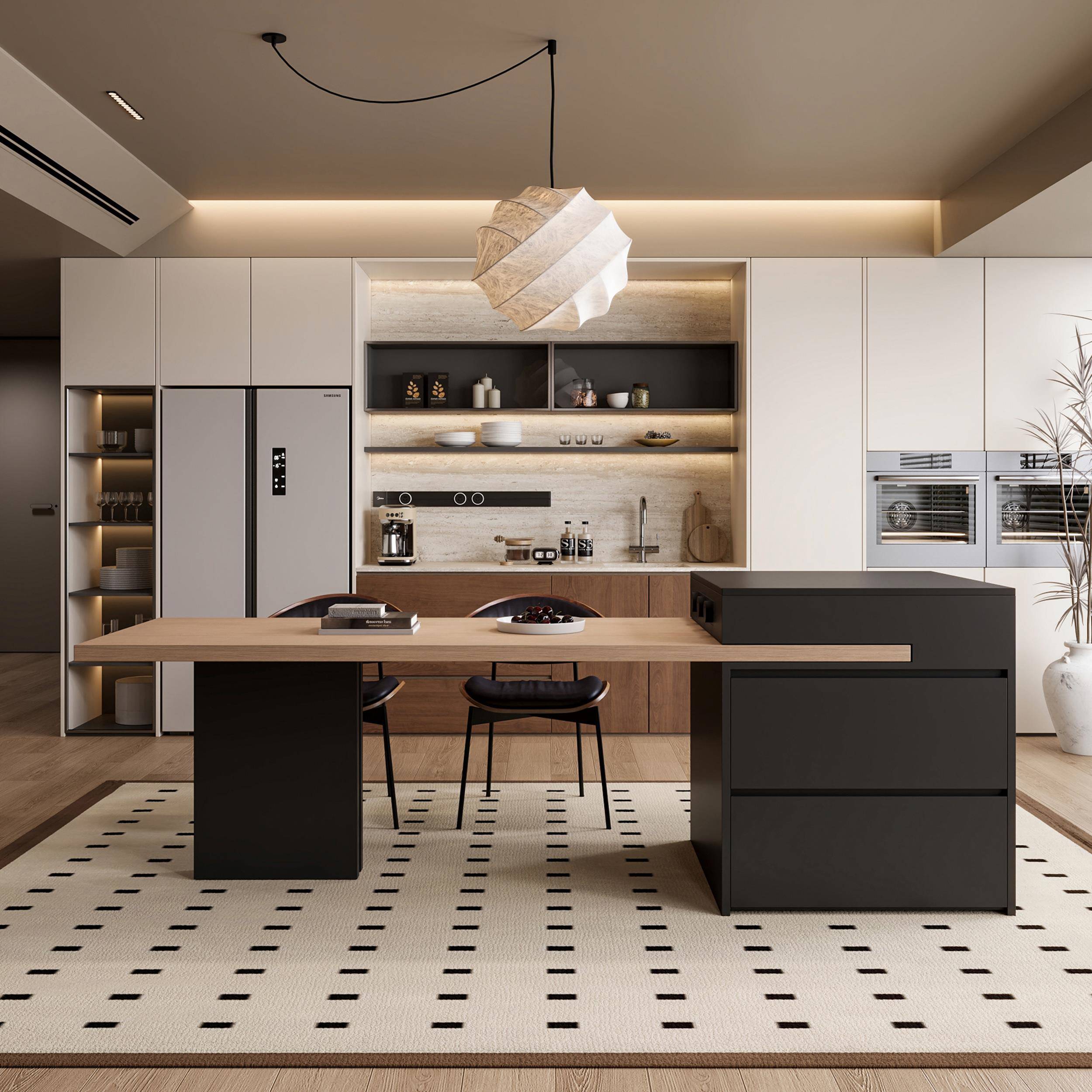 新款岛台餐桌一体桃可伸家JFW用岩板导台成品胡木型纹厨房小户缩