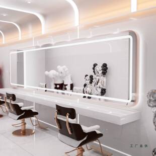 美店子发985廊大通镜理红发店镜子烫染区镜台网镜带灯横挂发边框