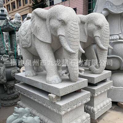 汉白SD-8741石玉雕大用象一对酒店家庭院口门口青石喷水象门摆件
